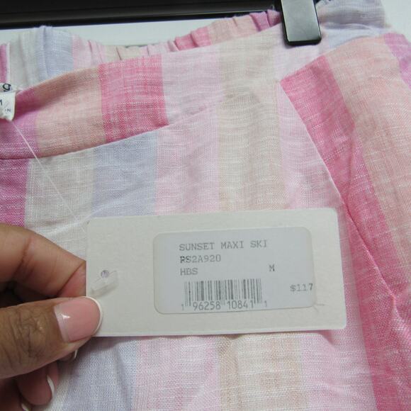 Splendid Pink Pastel Striped Linen Blend Sunset Pull On Medium Maxi Skirt NEW - Picture 5 of 8